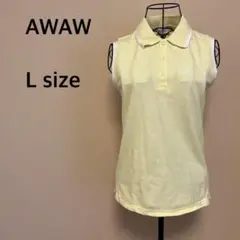 【AWAW】ノーフリーブポロシャツ/襟付き/イエロー/黄色/ワンポイント
