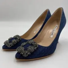 【極美品】MANOLO BLAHNIK パンプス ハイヒール デニム ハンギシ