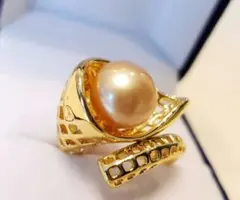 プラム堂∬さん 指輪リング 南洋白蝶真珠 ゴールデン希少茶金♥️金運ステンK18