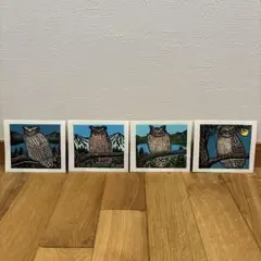手島圭三郎　木版画　フクロウ
