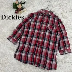 【ディッキーズ】チェック柄シャツ　赤　レッド　M カジュアル　ビンテージ
