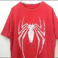 MARVEL スパイダーマン ビッグロゴ アメコミ Tシャツ レッド系 M 古着