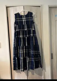 deux amour ネイビー チェック ノースリーブ ワンピース