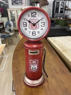 時計　給油機　ルート66　ROUTE66　ガソリンスタンド　貯金箱　置時計　赤