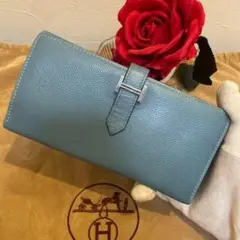 ❣️エルメス❣️HERMESベアン新型三つ折り財布ブルージーン✨ヴォーエプソン✨