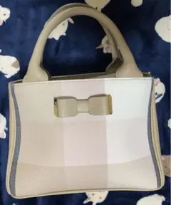 ブルーレーベル クレストブリッジ ピンク チェック リボン ショルダー バッグ