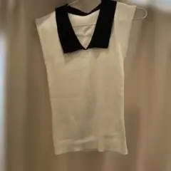 clear ノースリーブ ニット 白 黒 襟