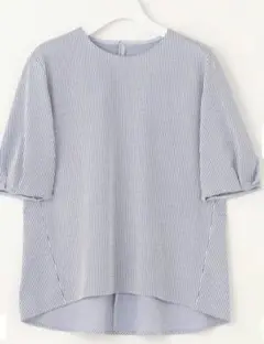 美品　Jプレス　洗えるサッカージャージー5分袖ペプラム カットソー　大きいサイズ