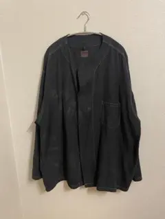 HINSON ブラック ストライプ シャツ　古着　後染め　ノーカラー