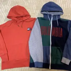 TOMMY JEANS 赤 パーカー &Columbiaカラフルパーカーセット