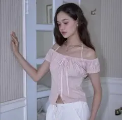 【Rose Frantz】シャーリングオフショルダー Pink