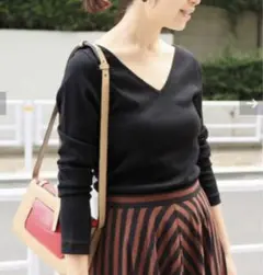 イエナ✖️オーラリー 別注 長袖 Vネックカットソー ブラック