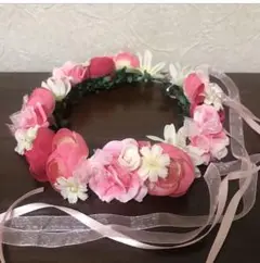 ウェディング 花冠 花かんむり ピンク