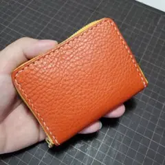 オレンジ レザー ミニ財布