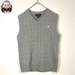 ニット ベスト ポロラルフローレン グレー ロゴ 古着 ケーブルニット