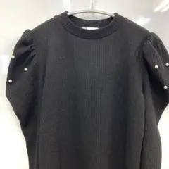 【RIVIETTA】リビエッタ パフ袖 パール付き ブラック リブカットソー M