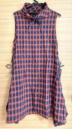 新品☆copain☆薄手チェック柄☆サイドクロスステッチ☆ノースリーブワンピース