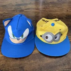 ソニックとミニオンのキャップセット　青　黄色　子供用キャップ　夏に大活躍