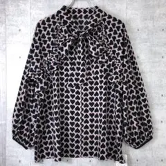 タグ付新品 大人ガーリー ＆LOVE リボンタイ ハート柄 フリルブラウス