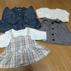 デニムフリルシャツとチェックトップスとワンピース