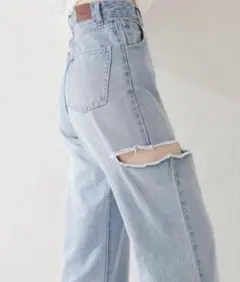 カットアウトデザイン ハイウエストデニムパンツ