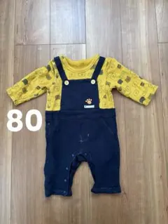 【美品】可愛いくまさん柄 イエロー ネイビー ロンパース 80cm