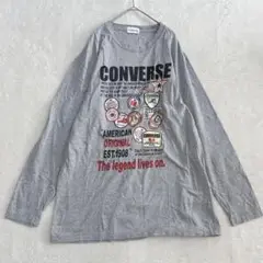 v70 CONVERSE ロゴプリント長袖Tシャツ 2Lグレー 綿100%