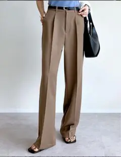 Re:EDITツイルタックワイドパンツ　カラーモカ　サイズ低身長/CL)