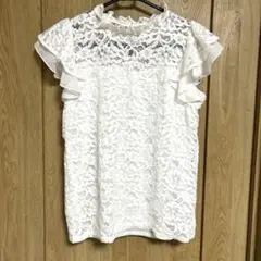 ホワイト レース 半袖ブラウス 11R Ｌ