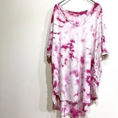 ピンクと白 タイダイ柄 オーバーサイズTシャツ ゆったりTシャツ