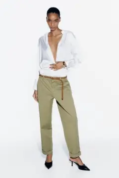 新品　ZARA チノパン 編み込みベルト付き