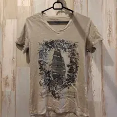 GAS ベージュ Vネック プリントTシャツ