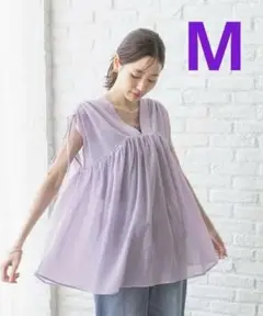 GLOBAL WORK エアリーリラックスギャザーブラウス（M)ラベンダー