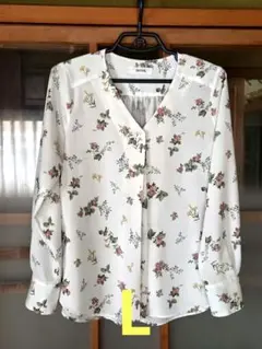 SOMETHING ブラウス　長袖　Ｖネック　花柄　エドウィン