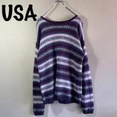 【VINTAGE】アメリカ古着❗️ ノルディック柄ニットセーター紫ピンク古着