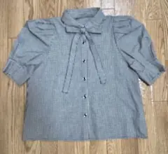 GRL ギンガムチェック リボン付き 五分袖 ブラウス シャツ (美品)