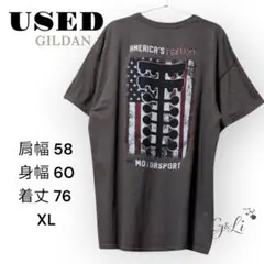 GILDAN グレーTシャツ アメリカ国旗デザイン XL