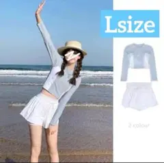 水着 レディース ラッシュガード セットアップ 長袖 ブルー へそ出し Lサイズ