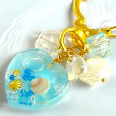 。.: シャカシャカ チャーム*・゜海と貝のハートシェイカー キーホルダー✽.。