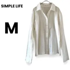 SIMPLE LIFE 綿100％　刺繍ラインシャツ 白 M