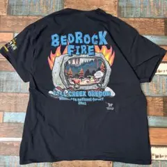ビンテージ　古着　USAプリント　BEDROCK FIRE メンズtシャツ 黒