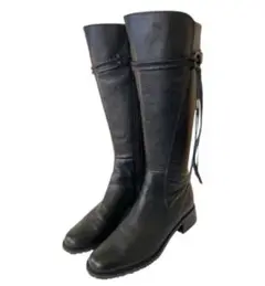 美品❣️cocaシボ加工　黒 レザー ロングブーツ タッセル　36サイズ