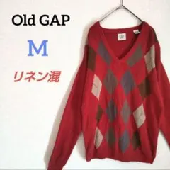 オールドギャップ　90s　リネンコットンセーター　ニット　アーガイルチェック　赤