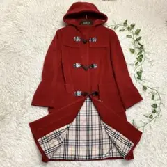 極美品 バーバリーロンドン アルパカ混 ダッフルコート ヘリンボーン 赤 9号