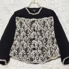 豪華 ナチュラルベーシック　刺繍ブラウス　M　ブラック パーティー　慶事