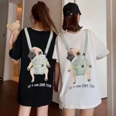 Tシャツ 夏服 ロゴ 半袖 パグ 2XL 大きいサイズ 白 犬 ストリート
