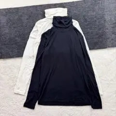 k1531　セオリア【L】黒 白 ２枚セット ハイネック ホットフィール 秋冬