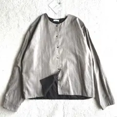 未使用タグ付 ハツトキ hatsutoki ノーカラーブラウス 播州織