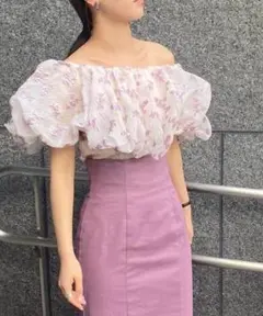 snidel ジャガードオフショルブラウス ラベンダー