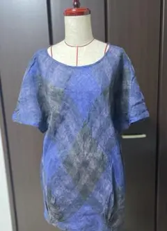 【麻100%さらっとした素材♡】チェック柄チュニック　透け感